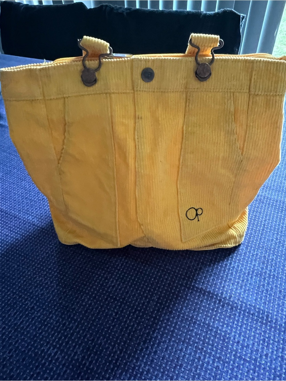 OP Yellow Corduroy Tote with Strap Details